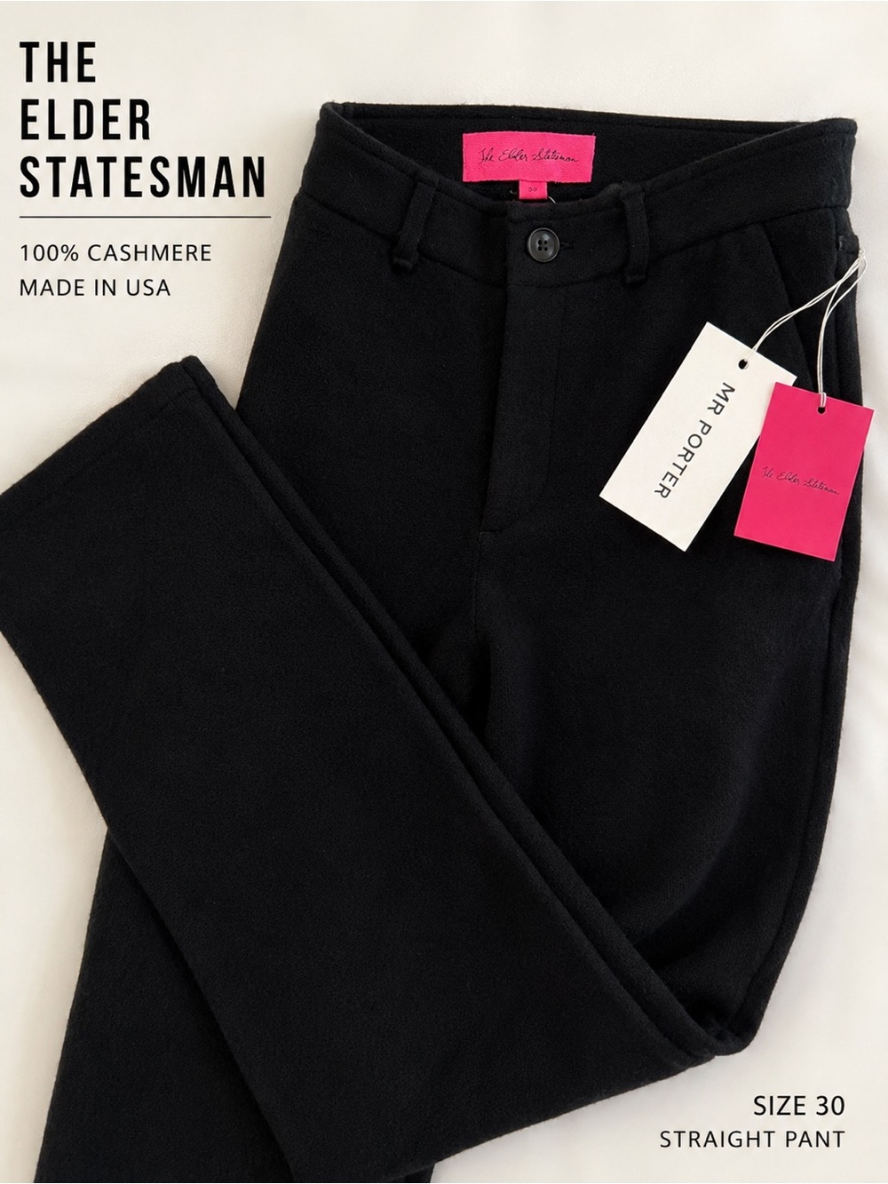 NWT The Elder Statesman 100% Cashmere Straight Leg Pants Black Sz 30 USA